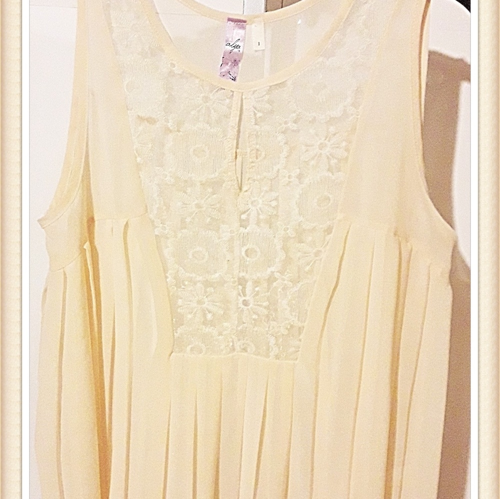 Alya Women Sheer Pleated Lace Sleeveless Blouse